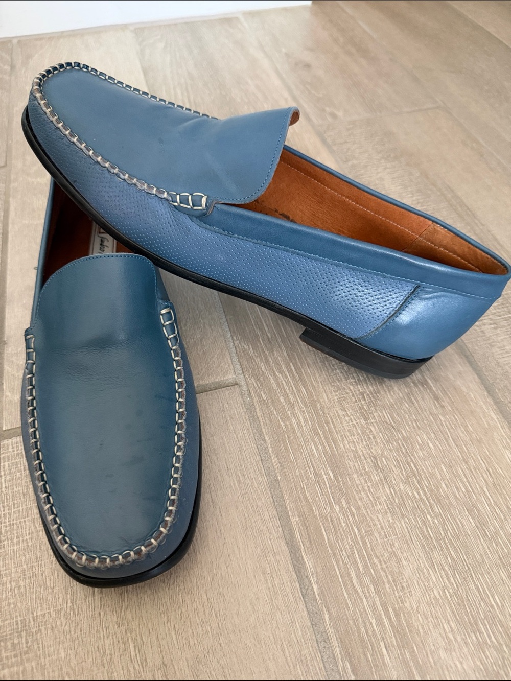Sandro Moscoloni Blue Leather Slip-On Moccasins - Picture 6 of 11